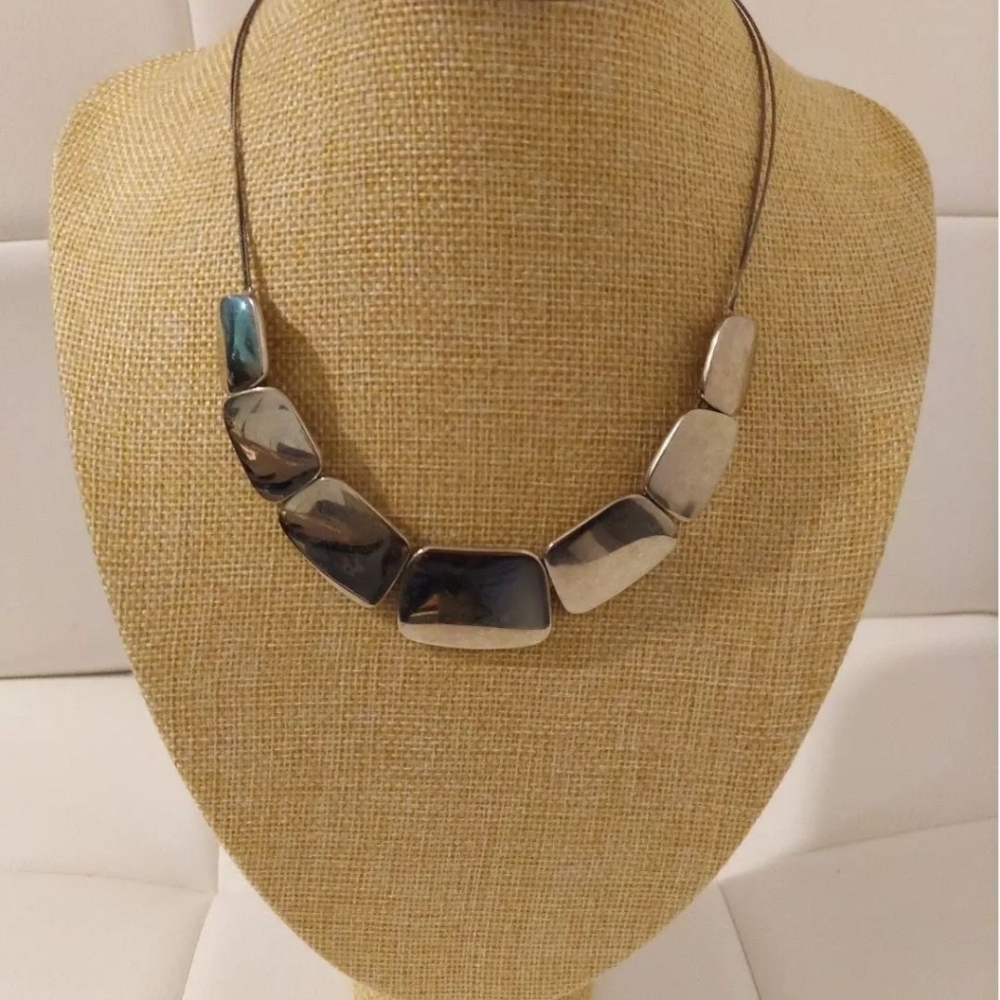 Leah Sofia Silver Tone Art Deco Necklace